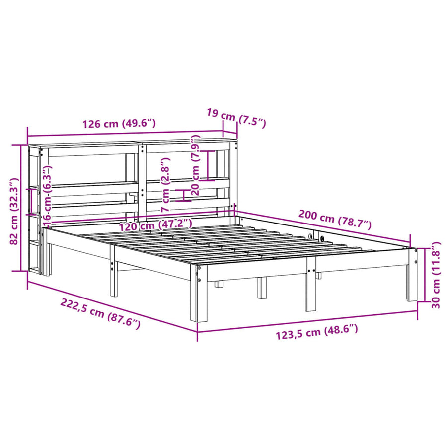 Bedframe met hoofdbord massief grenenhout wit 120x200 cm