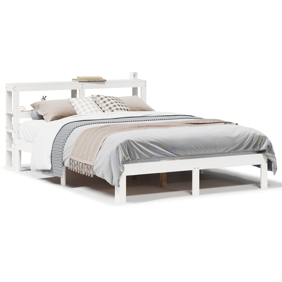 Bedframe met hoofdbord massief grenenhout wit 120x200 cm