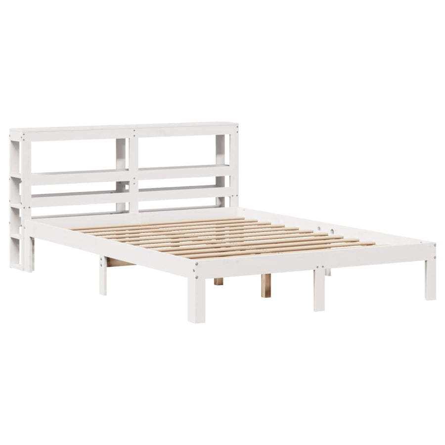 Bedframe met hoofdbord massief grenenhout wit 150x200 cm