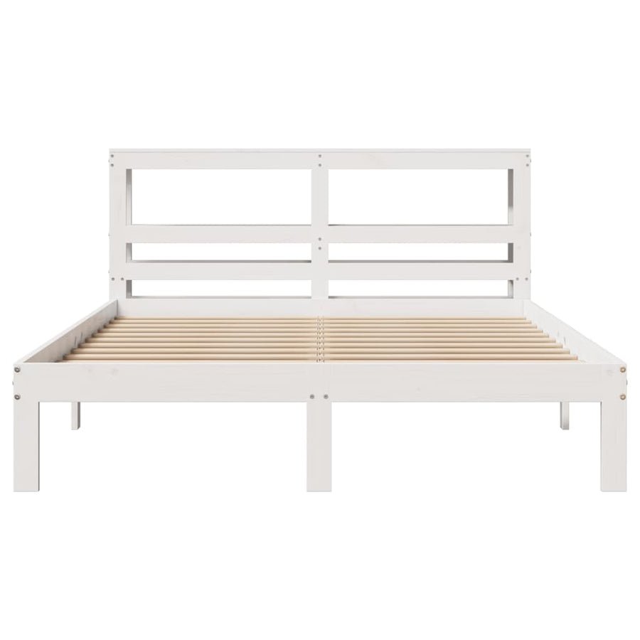 Bedframe met hoofdbord massief grenenhout wit 150x200 cm