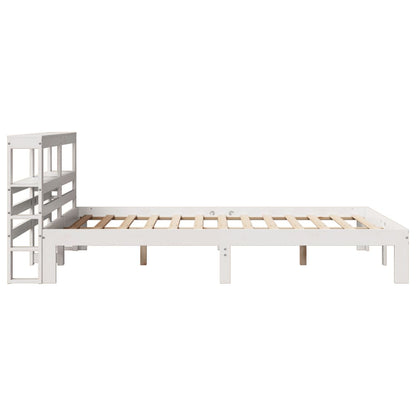 Bedframe met hoofdbord massief grenenhout wit 150x200 cm
