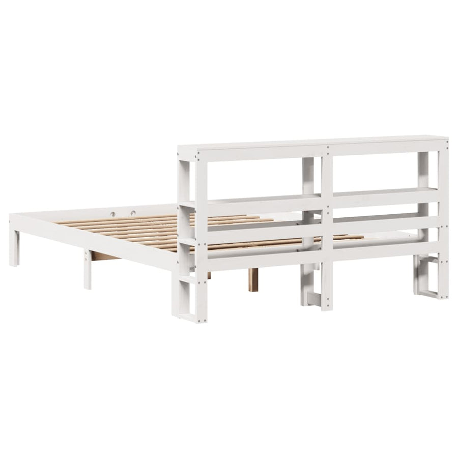 Bedframe met hoofdbord massief grenenhout wit 150x200 cm