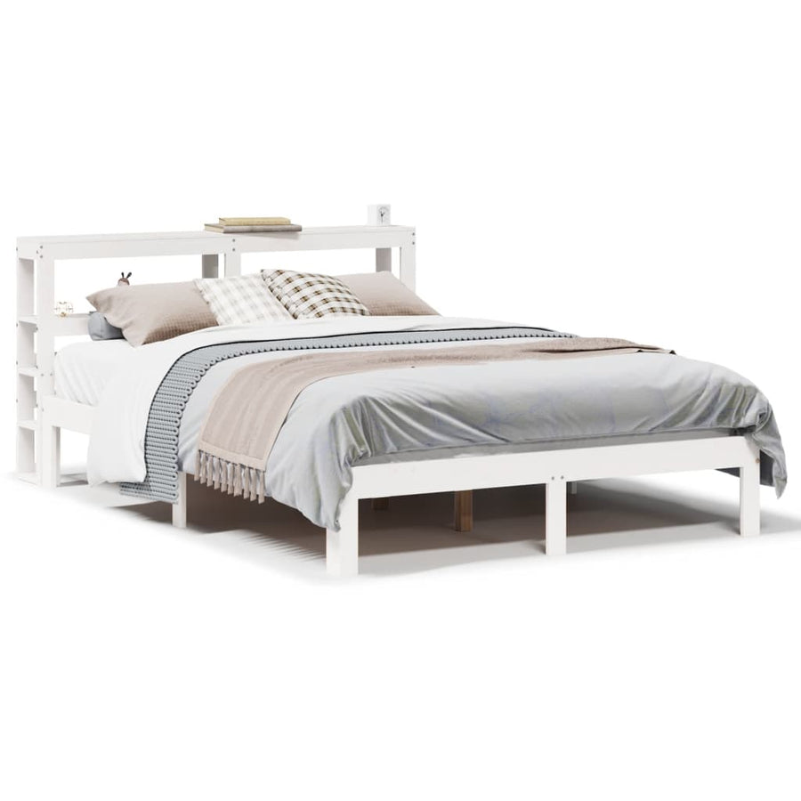 Bedframe met hoofdbord massief grenenhout wit 150x200 cm