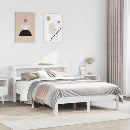Bedframe met hoofdbord massief grenenhout wit 160x200 cm