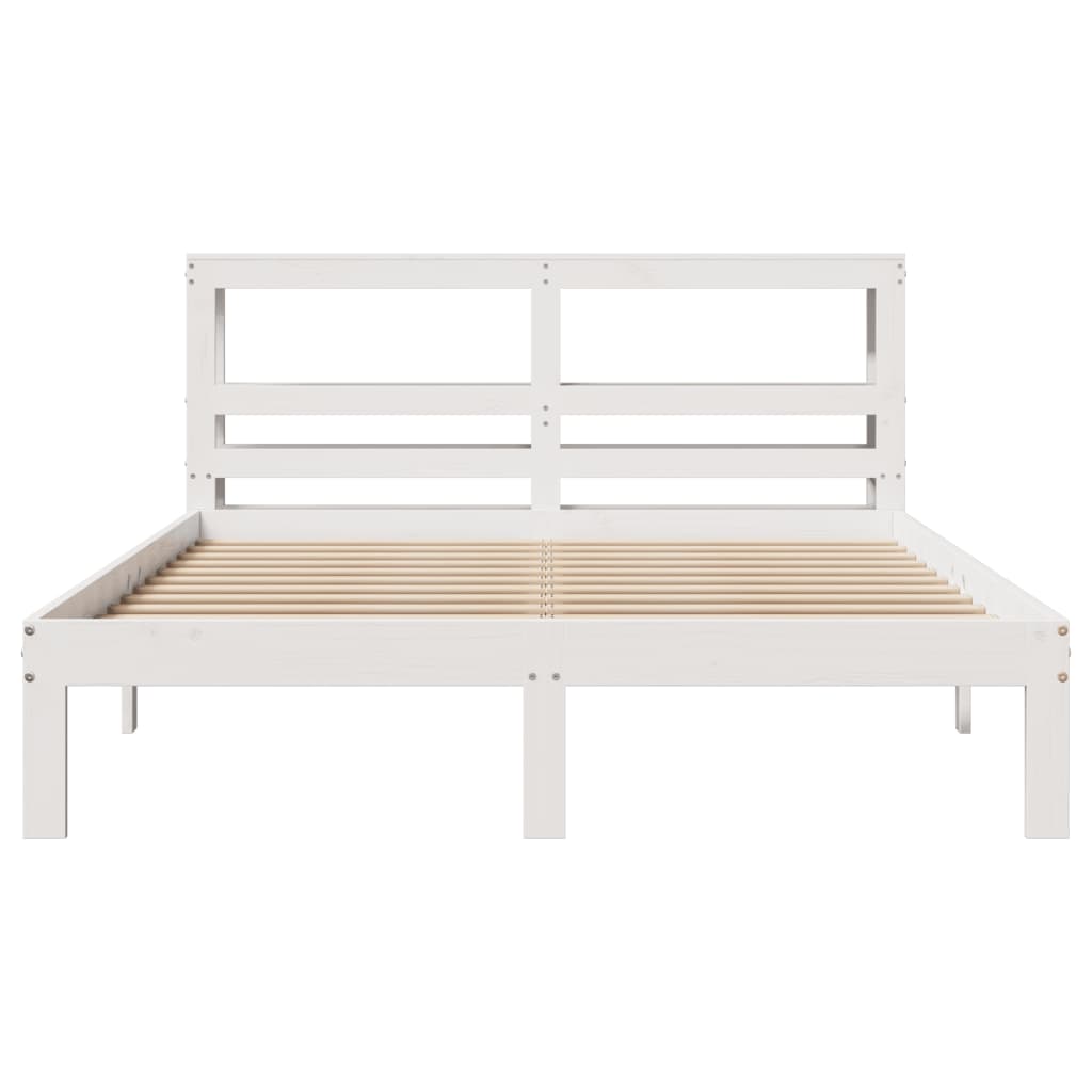 Bedframe met hoofdbord massief grenenhout wit 160x200 cm