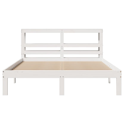 Bedframe met hoofdbord massief grenenhout wit 160x200 cm