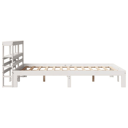 Bedframe met hoofdbord massief grenenhout wit 160x200 cm
