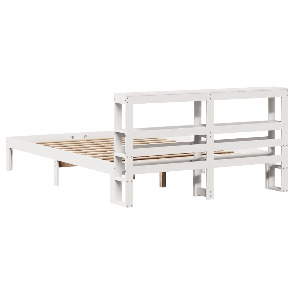 Bedframe met hoofdbord massief grenenhout wit 160x200 cm