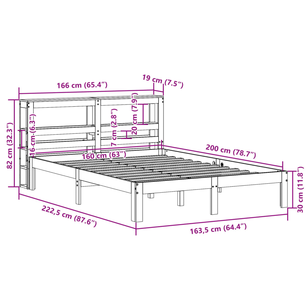 Bedframe met hoofdbord massief grenenhout wit 160x200 cm