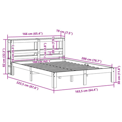 Bedframe met hoofdbord massief grenenhout wit 160x200 cm