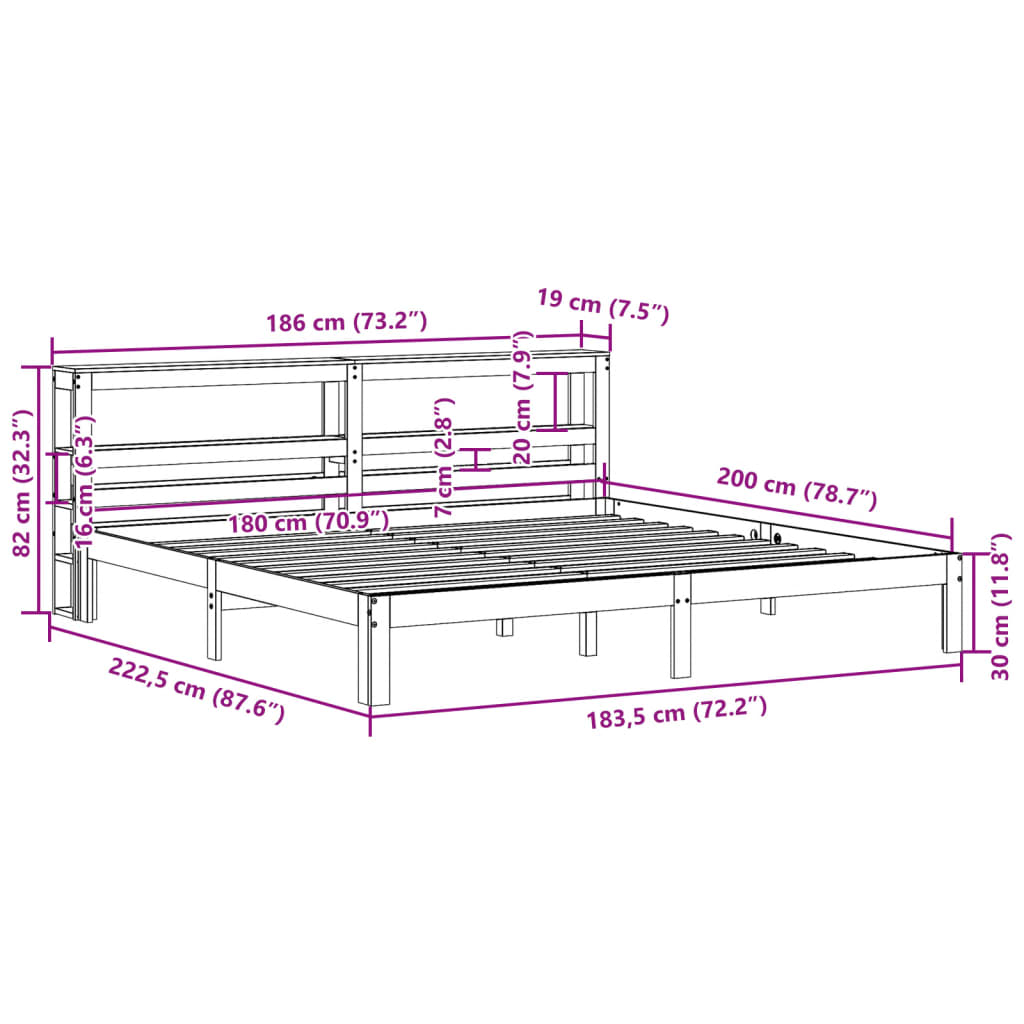 Bedframe met hoofdbord massief grenenhout 180x200 cm