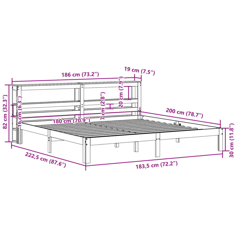 Bedframe met hoofdbord massief grenenhout 180x200 cm