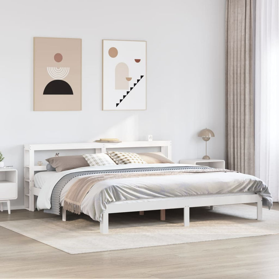 Bedframe met hoofdbord massief grenenhout wit 180x200 cm