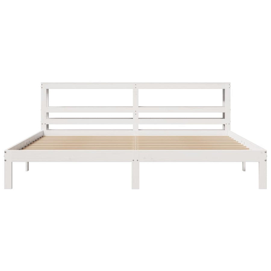 Bedframe met hoofdbord massief grenenhout wit 180x200 cm