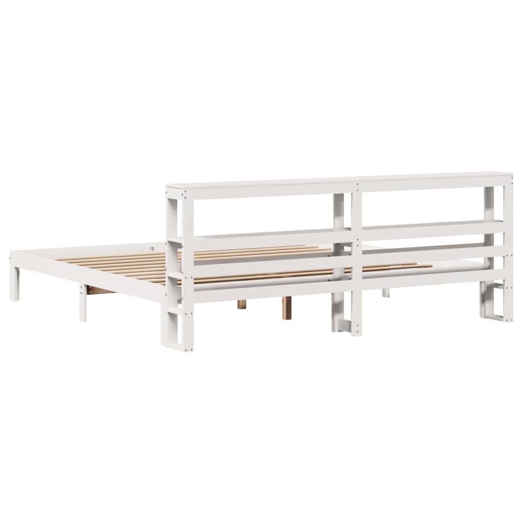 Bedframe met hoofdbord massief grenenhout wit 180x200 cm