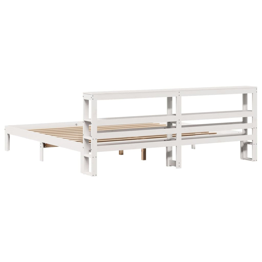 Bedframe met hoofdbord massief grenenhout wit 180x200 cm