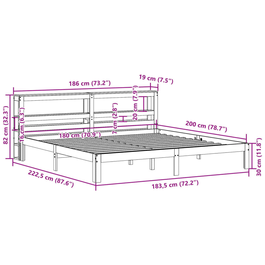 Bedframe met hoofdbord massief grenenhout wit 180x200 cm