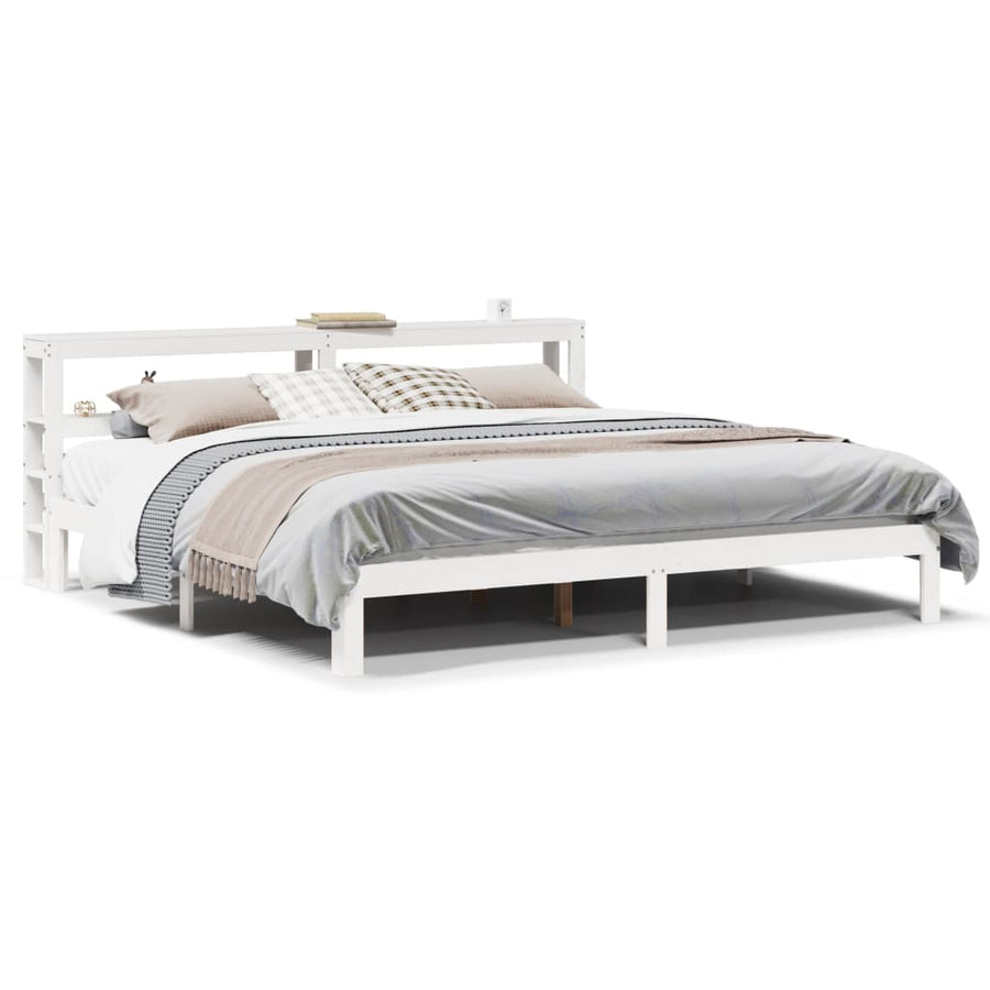 Bedframe met hoofdbord massief grenenhout wit 180x200 cm