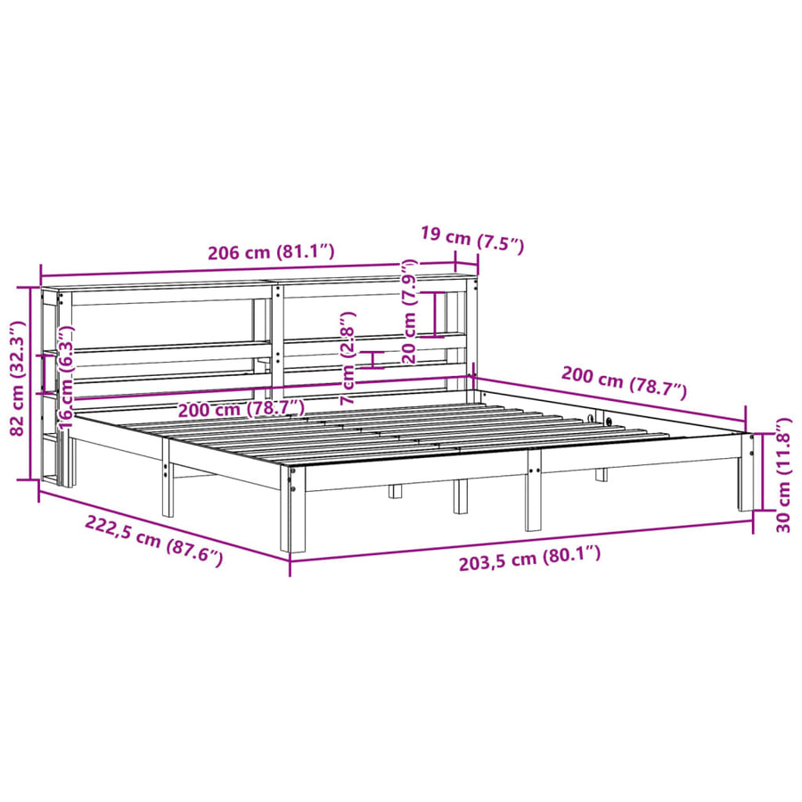 Bedframe Met Hoofdbord Massief Grenenhout 200 x 200 cm Naturel