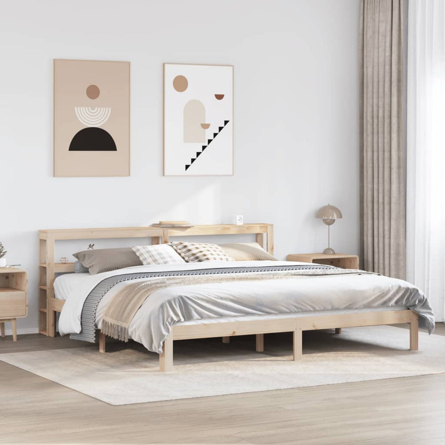 Bedframe Met Hoofdbord Massief Grenenhout 200 x 200 cm Naturel