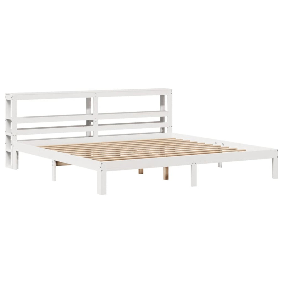 Bedframe met hoofdbord massief grenenhout wit 200x200 cm