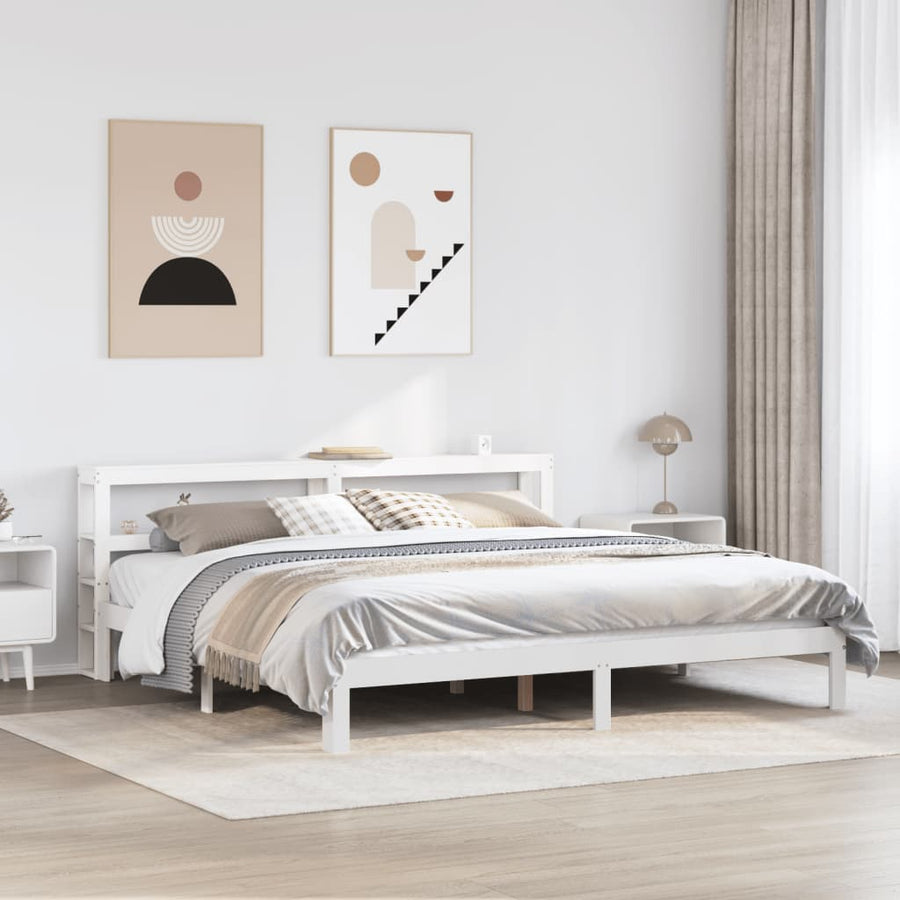 Bedframe met hoofdbord massief grenenhout wit 200x200 cm
