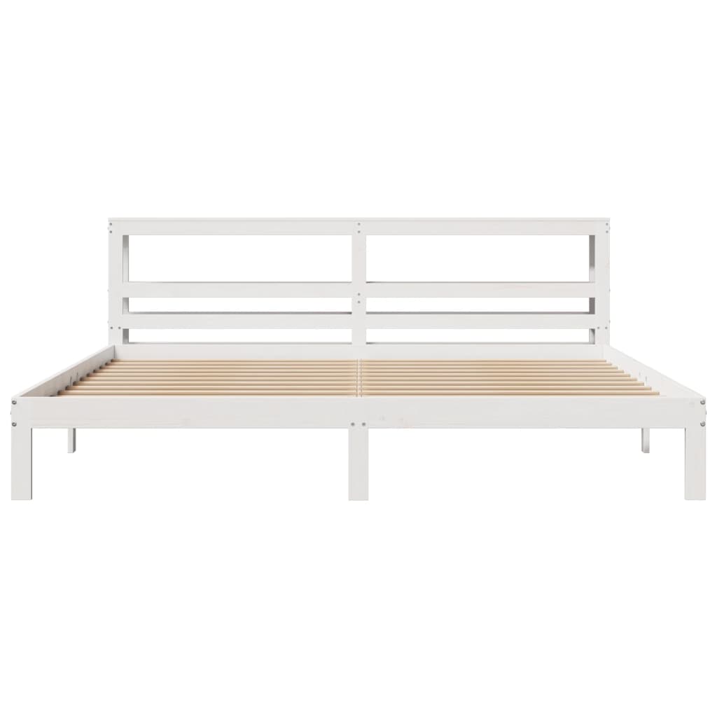 Bedframe met hoofdbord massief grenenhout wit 200x200 cm