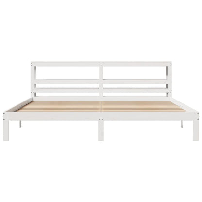 Bedframe met hoofdbord massief grenenhout wit 200x200 cm