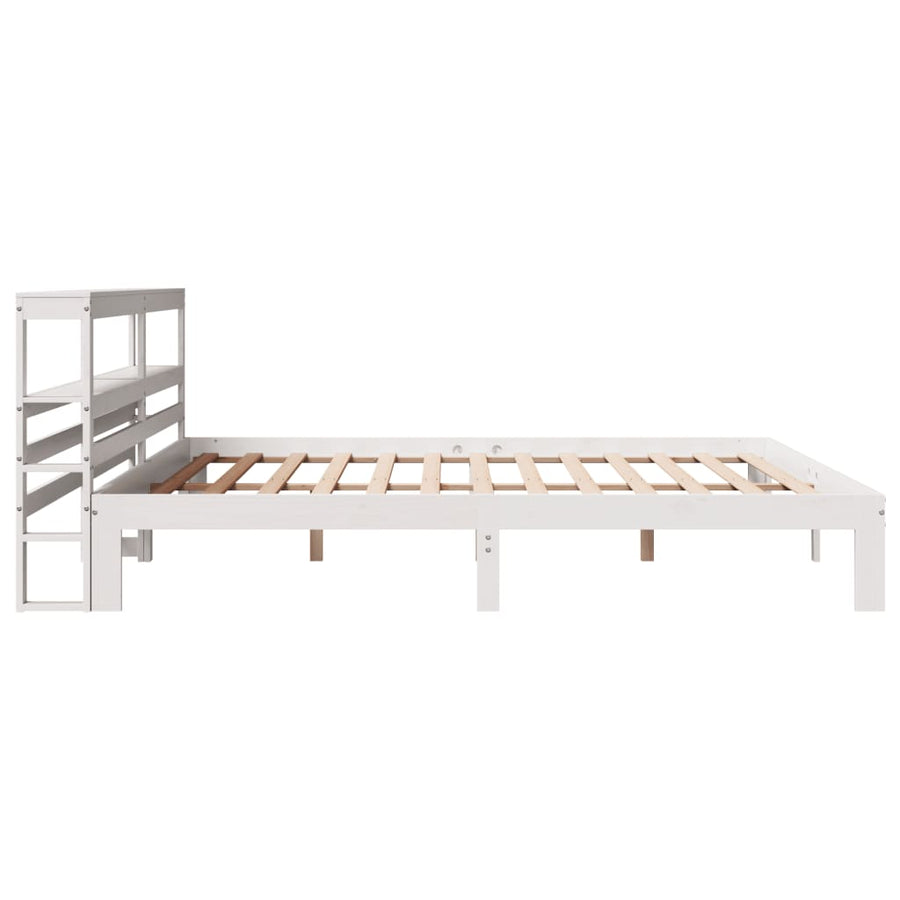 Bedframe met hoofdbord massief grenenhout wit 200x200 cm