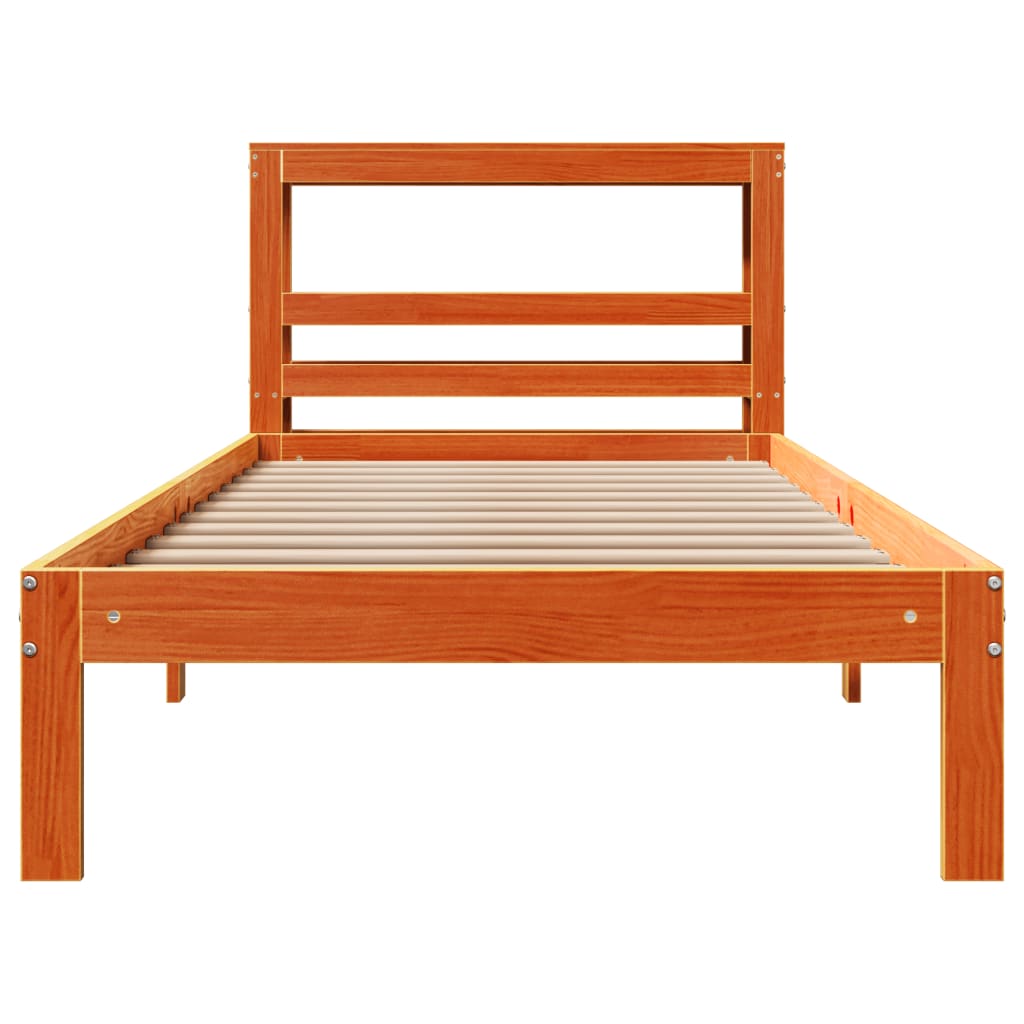 Bedframe zonder matras massief grenenhout wasbruin 75x190 cm