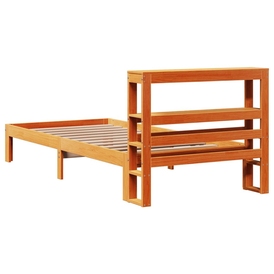 Bedframe zonder matras massief grenenhout wasbruin 75x190 cm