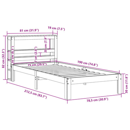Bedframe zonder matras massief grenenhout wasbruin 75x190 cm