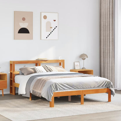 Bedframe zonder matras massief grenenhout wasbruin 135x190 cm
