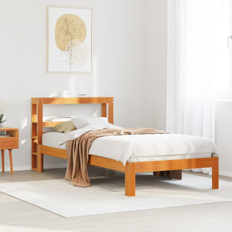 Bedframe zonder matras massief grenenhout wasbruin 100x200 cm