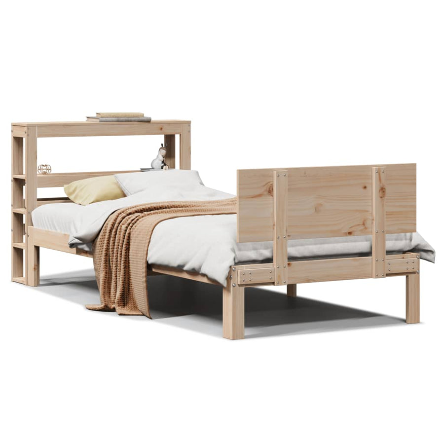 Bedframe met hoofdbord massief grenenhout 75x190 cm