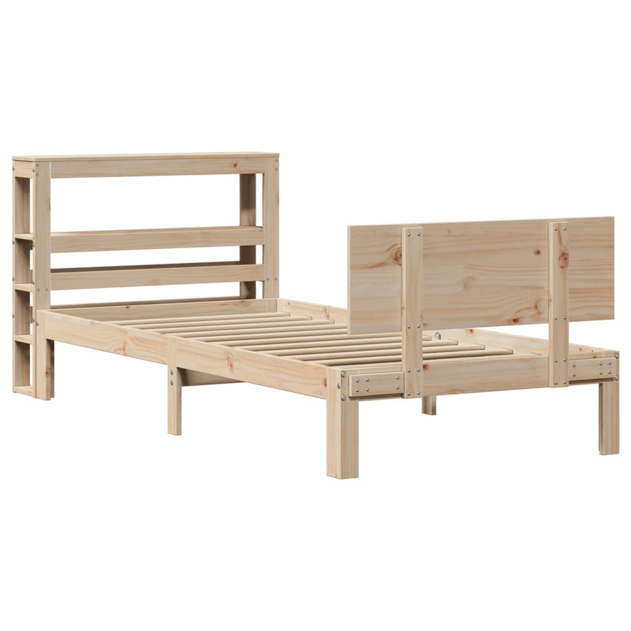 Bedframe met hoofdbord massief grenenhout 75x190 cm