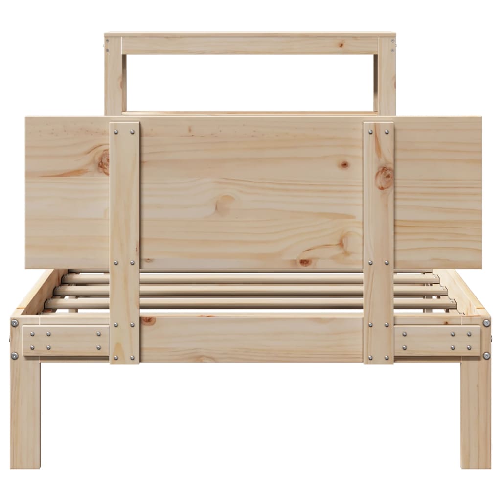 Bedframe met hoofdbord massief grenenhout 75x190 cm