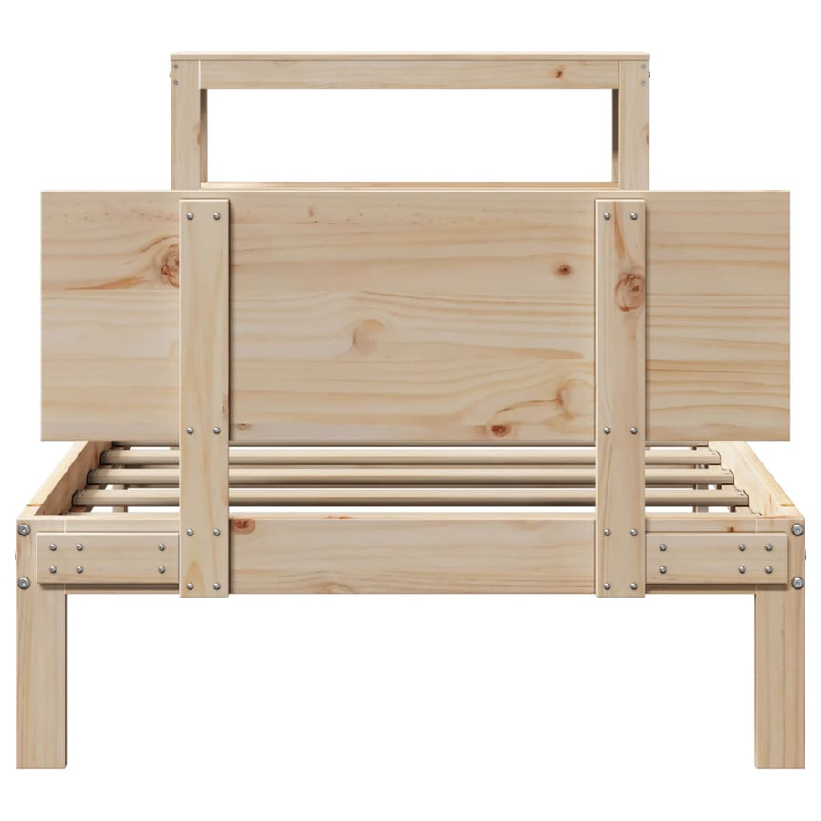 Bedframe met hoofdbord massief grenenhout 75x190 cm