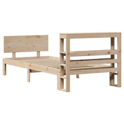 Bedframe met hoofdbord massief grenenhout 75x190 cm