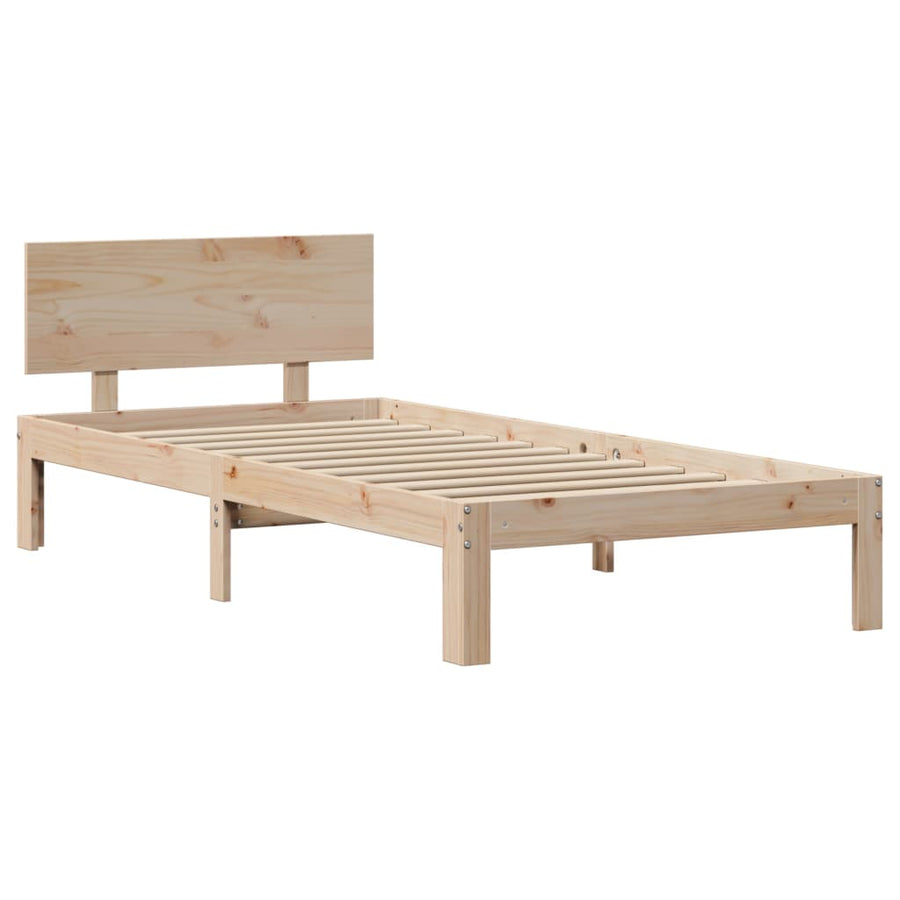 Bedframe met hoofdbord massief grenenhout 75x190 cm