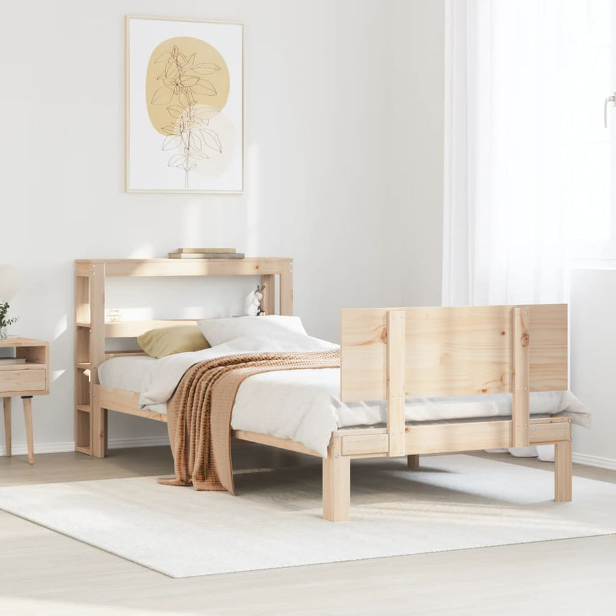 Bedframe met hoofdbord massief grenenhout 90x190 cm