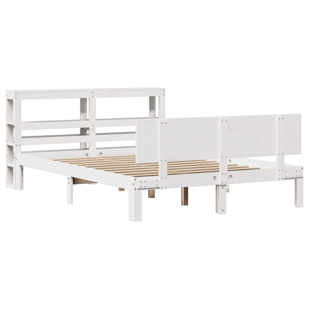 Bedframe met hoofdbord massief grenenhout wit 135x190 cm