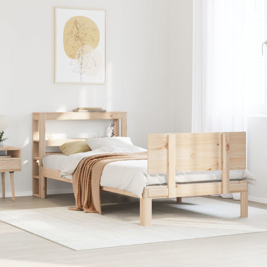 Bedframe met hoofdbord massief grenenhout 90x200 cm