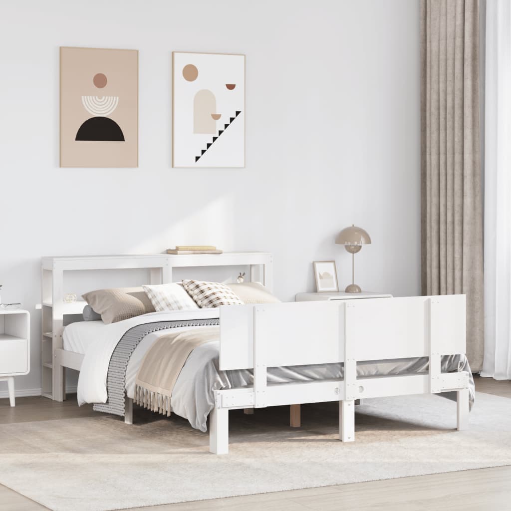 Bedframe met hoofdbord massief grenenhout wit 120x200 cm