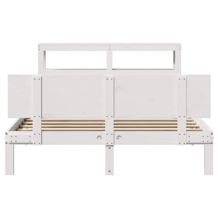 Bedframe met hoofdbord massief grenenhout wit 120x200 cm
