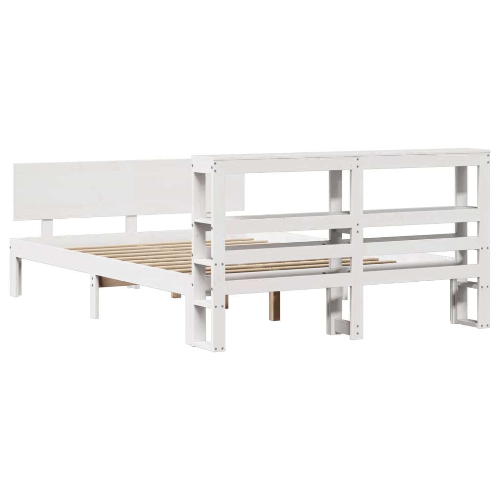 Bedframe met hoofdbord massief grenenhout wit 120x200 cm