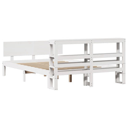 Bedframe met hoofdbord massief grenenhout wit 120x200 cm