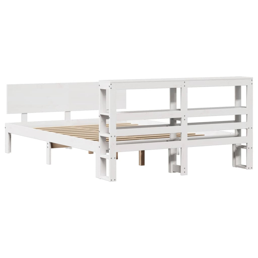 Bedframe met hoofdbord massief grenenhout wit 120x200 cm