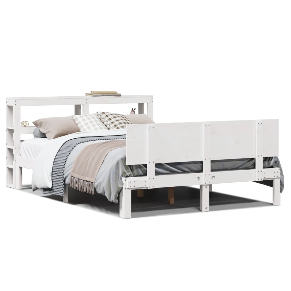 Bedframe met hoofdbord massief grenenhout wit 120x200 cm