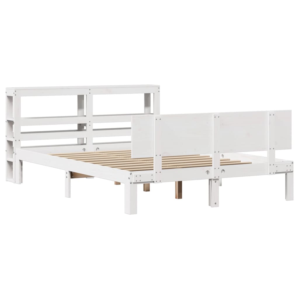 Bedframe met hoofdbord massief grenenhout wit 150x200 cm
